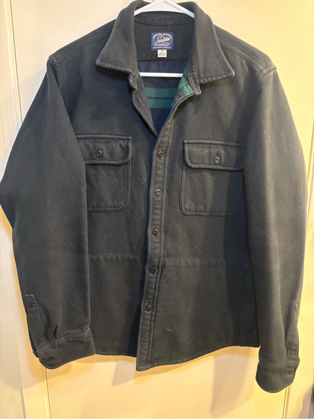 J Crew Shirt Jacket Mens M Navy Blue Cotton Flannel Lined Shacket